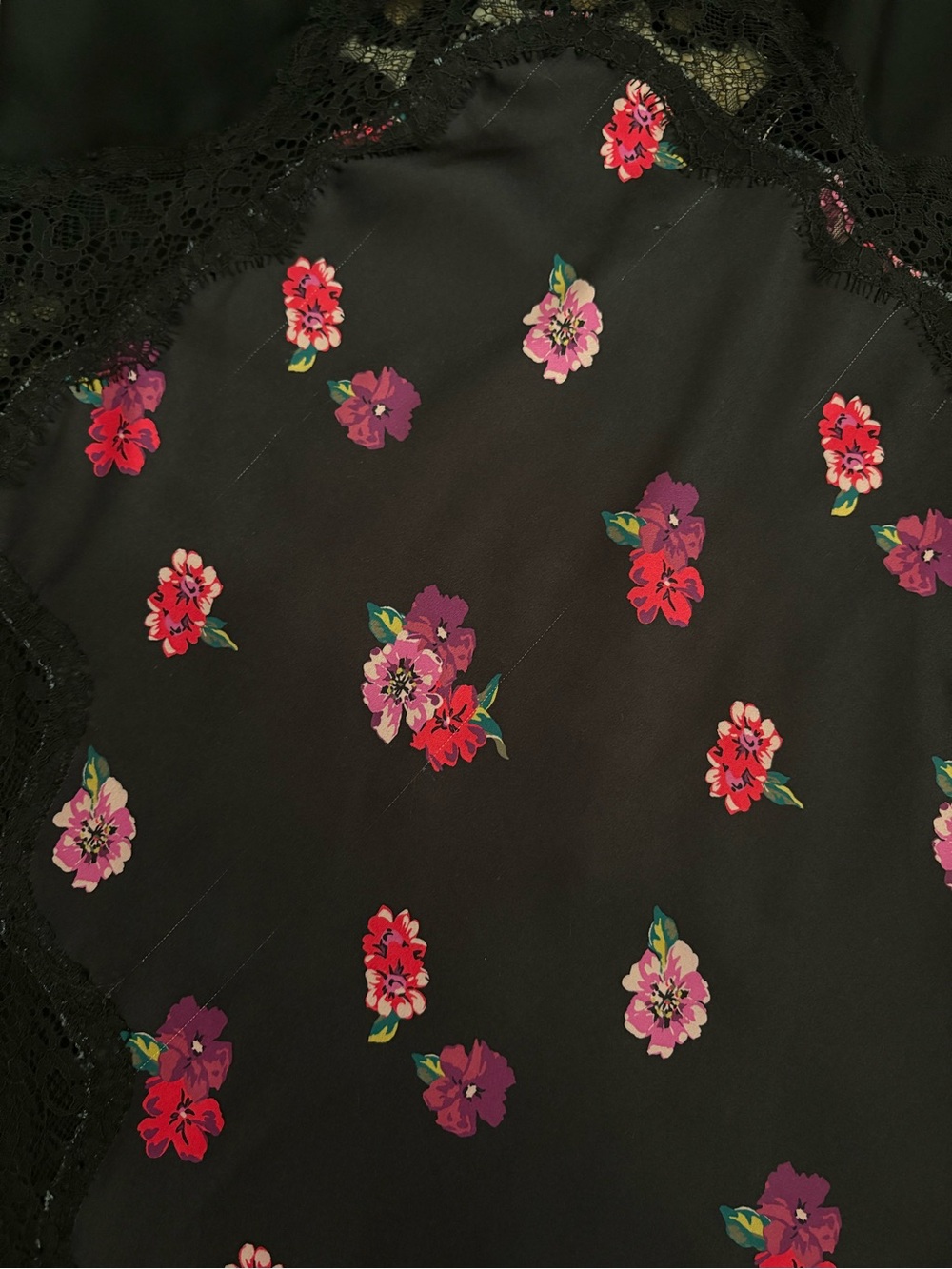 Victoria's Secret 2000s Black Lace Trim Floral Satin Slip Dress - Picture 7 of 7